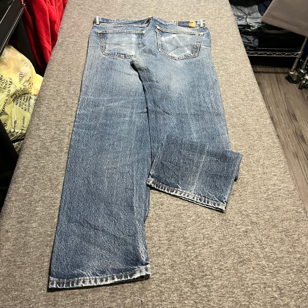 Levis 505 Regular Fit Straight Leg Jeans Medium Wash Blue Denim 36x34